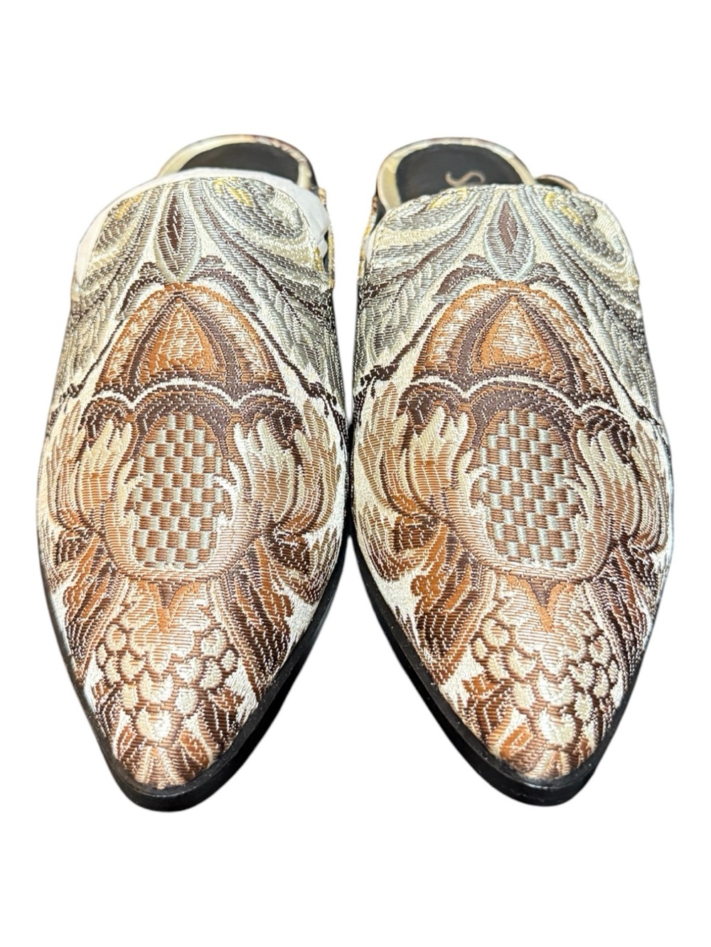 Shellys London Cantara Beige Floral Brocade Pointed Toe Mules 6.5 NIB